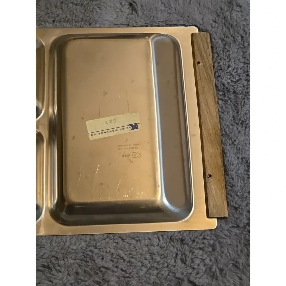Vintage Kalmar Designs MCM Stainless Steel Teak Handles Divided Serving Tray 13